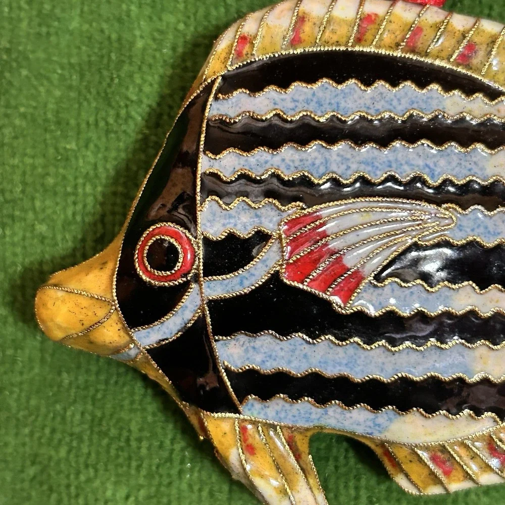 VTG Cloisonne Enamel Tropical Reef Fish Handmade Christmas Ornament Aquarium Sea